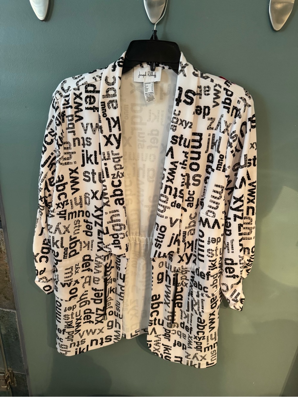 Joseph Ribkoff White & Black Alphabet Print jacket